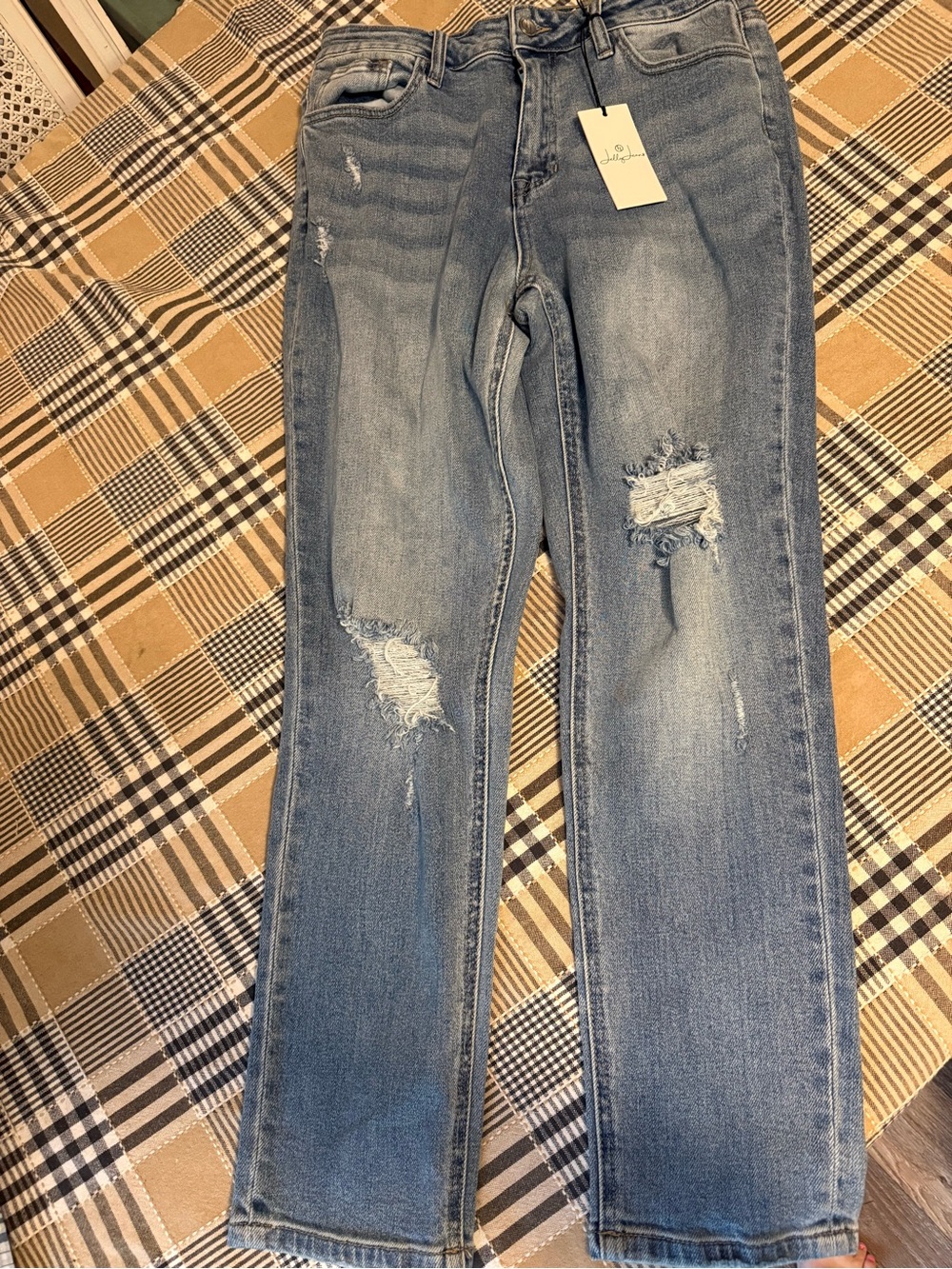 Straight-Leg Distressed Women's Jeans in Light Blue